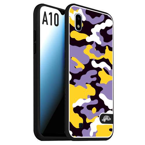 CUSTOMIZZA - Custodia cover nera morbida in tpu compatibile per Samsung A10 camouflage mimetico militare viola lilla giallo