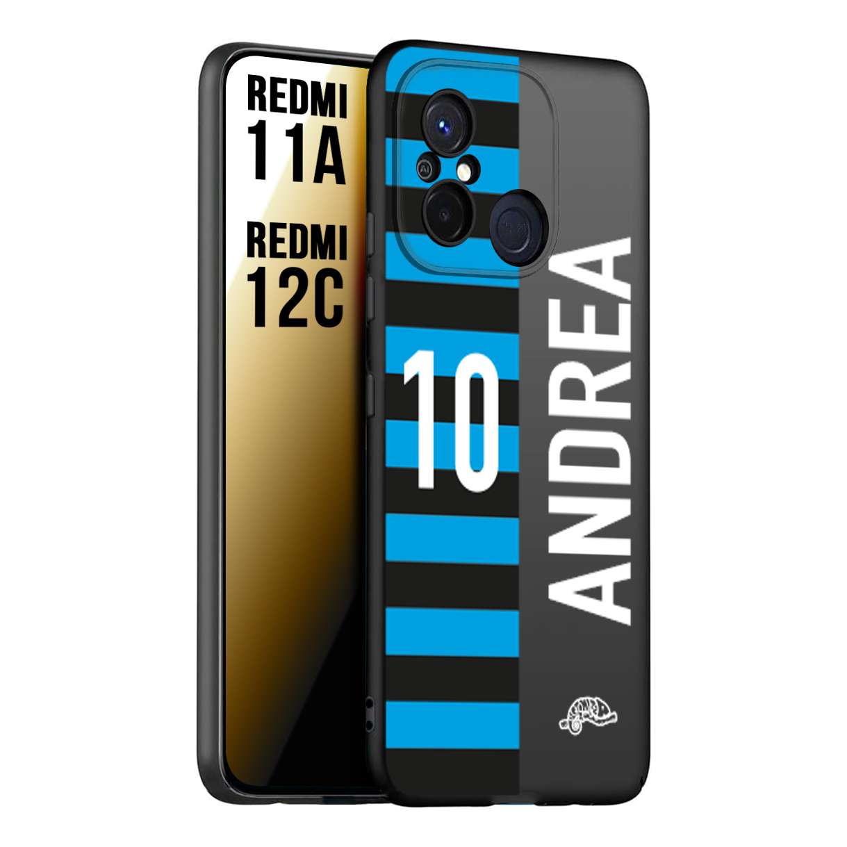 CUSTOMIZZA - Custodia cover nera morbida in tpu compatibile per Xiaomi Redmi 11A - 12C personalizzata calcio football nome e numero calciatori nerazzurra