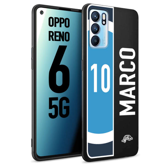 CUSTOMIZZA - Custodia cover nera morbida in tpu compatibile per Oppo Reno 6 5G personalizzata calcio football nome e numero calciatori biancoazzurri bianco celesti