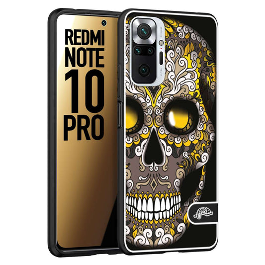 CUSTOMIZZA - Custodia cover nera morbida in tpu compatibile per Xiaomi Redmi Note 10 PRO teschio messicano Mexican skull nero giallo