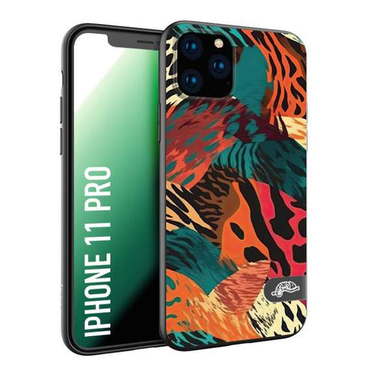 CUSTOMIZZA - Custodia cover nera morbida in tpu compatibile per iPhone 11 PRO leopardato tigrato tiger colorata summer arancio verde fucsia