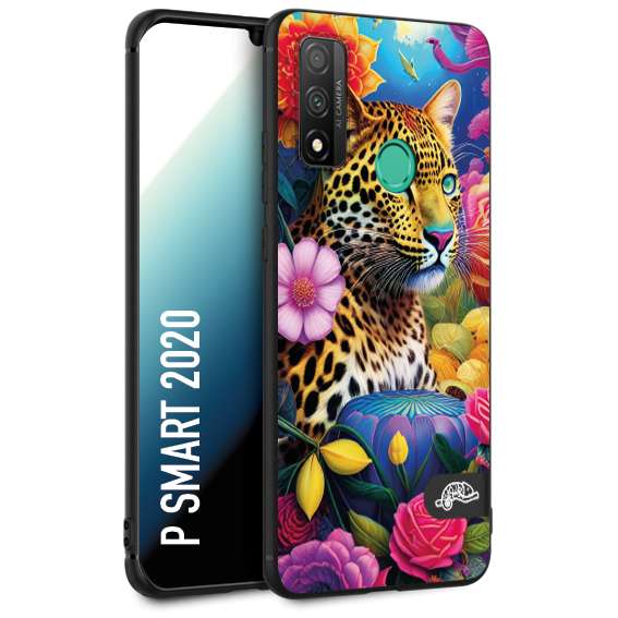 CUSTOMIZZA - Custodia cover nera morbida in tpu compatibile per Huawei P Smart 2020 fiori astratti donna flower fantasia leopardo ghepardo animali colorati