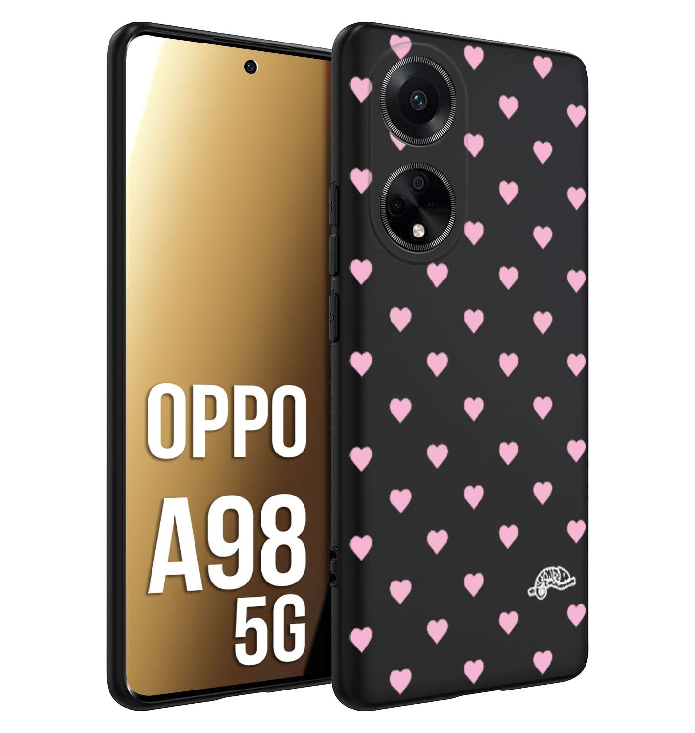 CUSTOMIZZA - Custodia cover nera morbida in tpu compatibile per Oppo A98 5G cuori pois rosa su nero donna pin up vintage