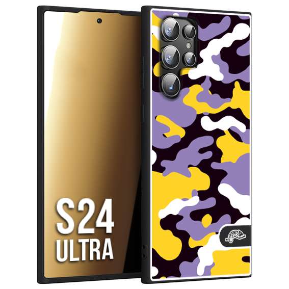 CUSTOMIZZA - Custodia cover nera morbida in tpu compatibile per Samsung S24 ULTRA camouflage mimetico militare viola lilla giallo