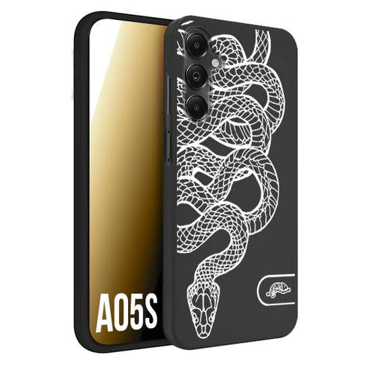 CUSTOMIZZA - Custodia cover nera morbida in tpu compatibile per Samsung A05S serpente snake bianco a rilievo disegnato tattoo tatuaggio