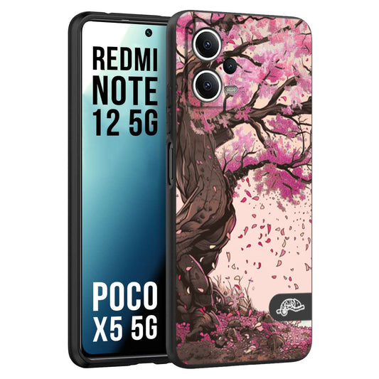 CUSTOMIZZA - Custodia cover nera morbida in tpu compatibile per Xiaomi Redmi Note 12 - POCO X5 5G giapponese colori morbidi fiori di ciliegio rosa disegnata