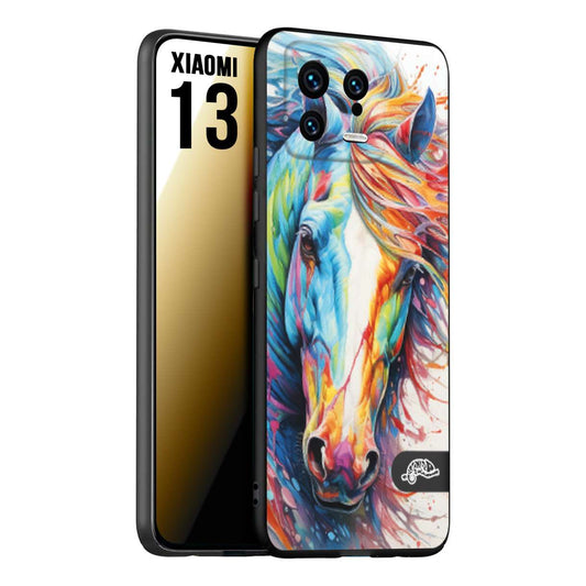 CUSTOMIZZA - Custodia cover nera morbida in tpu compatibile per Xiaomi 13 animali color cavallo horse viso colori vibranti disegnato schizzo