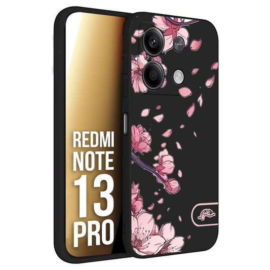 CUSTOMIZZA - Custodia cover nera morbida in tpu compatibile per Xiaomi Redmi Note 13 PRO giapponese fiori di ciliegio in fiore a rilievo disegnata tattoo