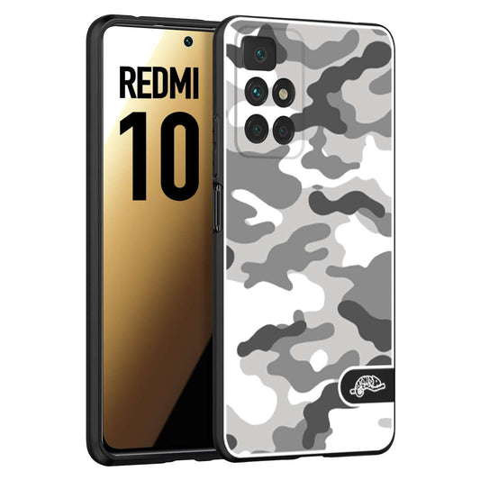 CUSTOMIZZA - Custodia cover nera morbida in tpu compatibile per Xiaomi Redmi 10 camouflage mimetico militare bianco white