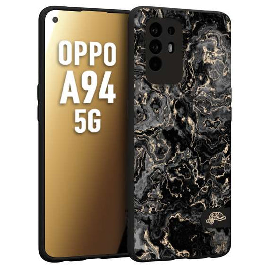 CUSTOMIZZA - Custodia cover nera morbida in tpu compatibile per Oppo A94 5G effetto marmo marble nero black venature dorato pietra