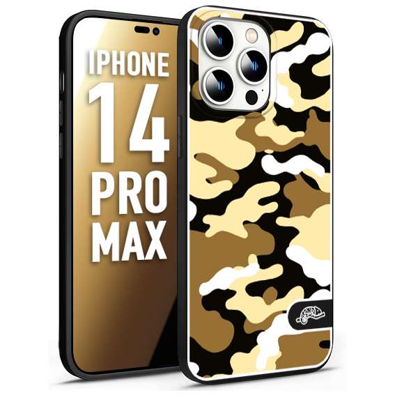 CUSTOMIZZA - Custodia cover nera morbida in tpu compatibile per iPhone 14 PRO MAX camouflage mimetico militare giallo desert brown