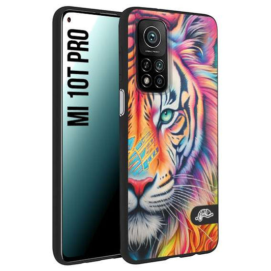 CUSTOMIZZA - Custodia cover nera morbida in tpu compatibile per Xiaomi Mi 10T PRO animali color tigre tiger viso colori vibranti disegnato schizzo