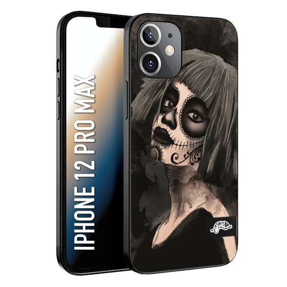 CUSTOMIZZA - Custodia cover nera morbida in tpu compatibile per iPhone 12 PRO MAX chicana messicana dea de la muerte donna santa tattoo disegnata