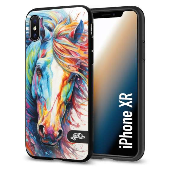 CUSTOMIZZA - Custodia cover nera morbida in tpu compatibile per iPhone Xr animali color cavallo horse viso colori vibranti disegnato schizzo