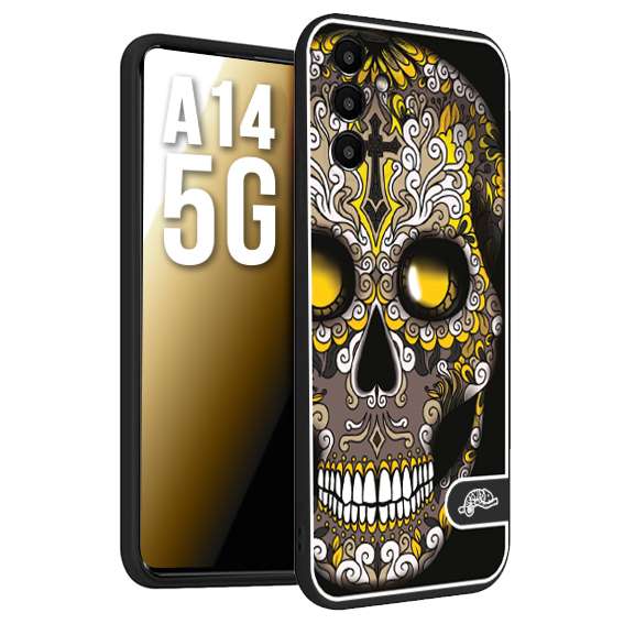 CUSTOMIZZA - Custodia cover nera morbida in tpu compatibile per Samsung A14 5G teschio messicano Mexican skull nero giallo