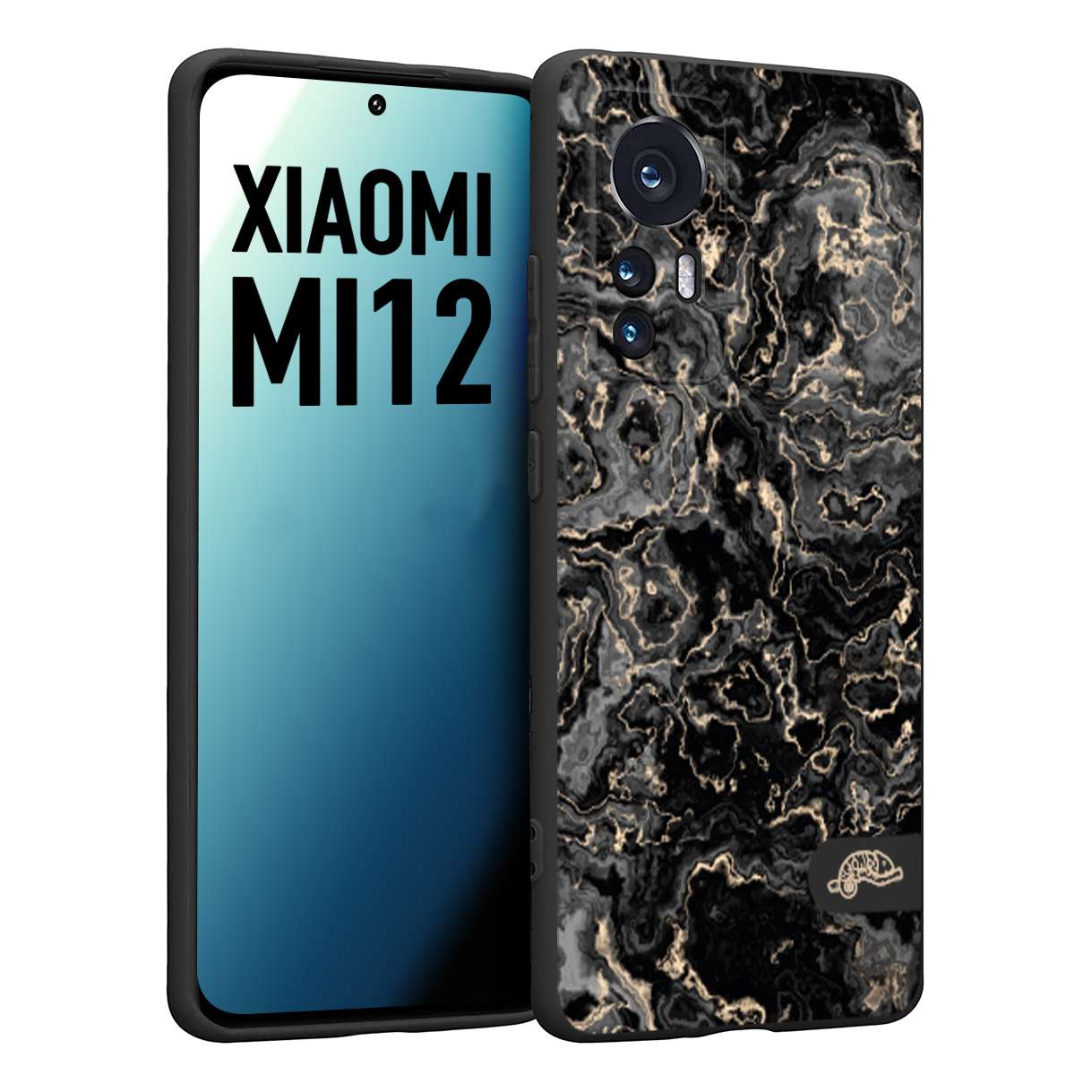 CUSTOMIZZA - Custodia cover nera morbida in tpu compatibile per Xiaomi 12 5G effetto marmo marble nero black venature dorato pietra