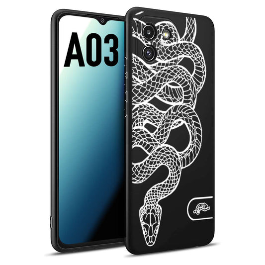 CUSTOMIZZA - Custodia cover nera morbida in tpu compatibile per Samsung A03 serpente snake bianco a rilievo disegnato tattoo tatuaggio