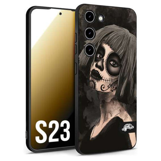 CUSTOMIZZA - Custodia cover nera morbida in tpu compatibile per Samsung S23 chicana messicana dea de la muerte donna santa tattoo disegnata