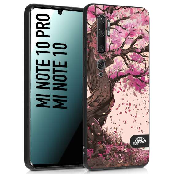 CUSTOMIZZA - Custodia cover nera morbida in tpu compatibile per Xiaomi Mi Note 10 - Mi Note 10 Pro giapponese colori morbidi fiori di ciliegio rosa disegnata