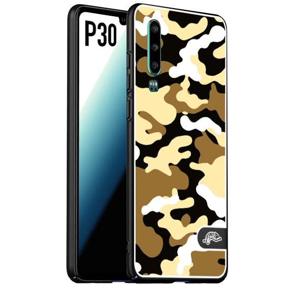 CUSTOMIZZA - Custodia cover nera morbida in tpu compatibile per Huawei P30 camouflage mimetico militare giallo desert brown