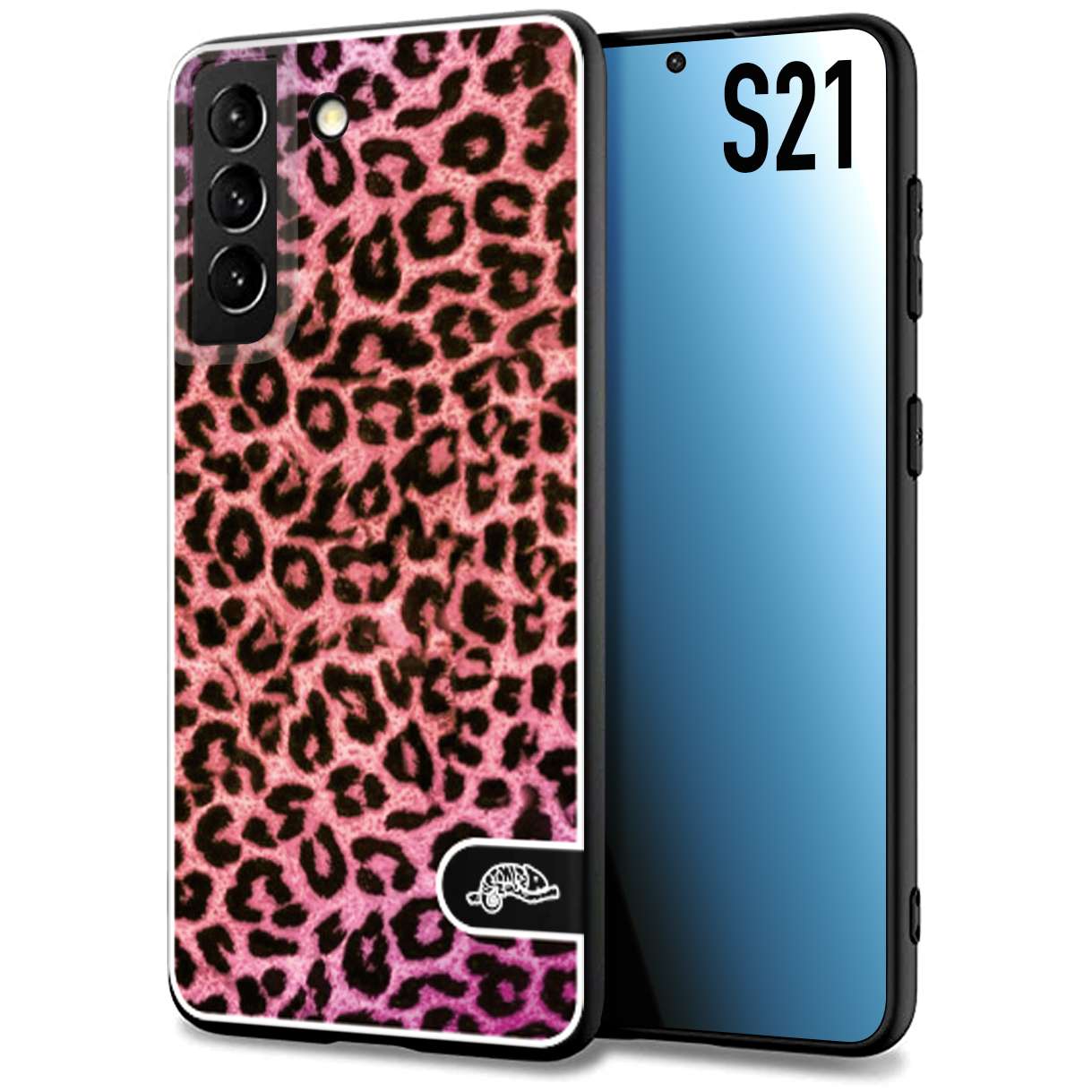 CUSTOMIZZA - Custodia cover nera morbida in tpu compatibile per Samsung S21 leopardato maculato donna rosa leopard