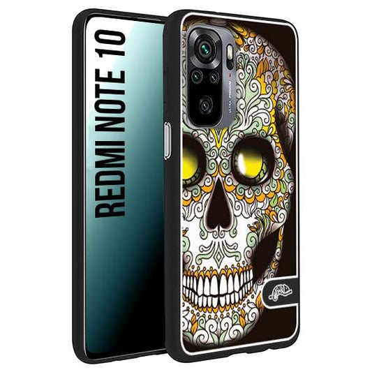 CUSTOMIZZA - Custodia cover nera morbida in tpu compatibile per Xiaomi Redmi Note 10 teschio messicano Mexican skull bianco verde giallo