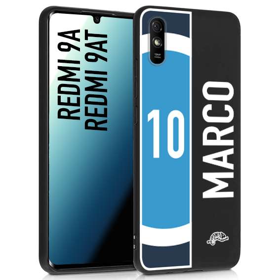 CUSTOMIZZA - Custodia cover nera morbida in tpu compatibile per Xiaomi Redmi 9A - 9AT personalizzata calcio football nome e numero calciatori biancoazzurri bianco celesti