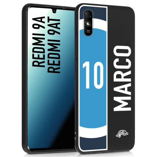 CUSTOMIZZA - Custodia cover nera morbida in tpu compatibile per Xiaomi Redmi 9A - 9AT personalizzata calcio football nome e numero calciatori biancoazzurri bianco celesti