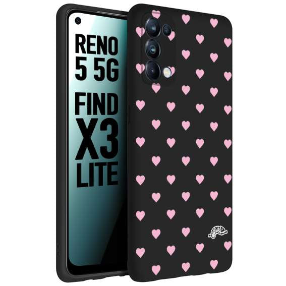 CUSTOMIZZA - Custodia cover nera morbida in tpu compatibile per Oppo Reno 5 5G cuori pois rosa su nero donna pin up vintage