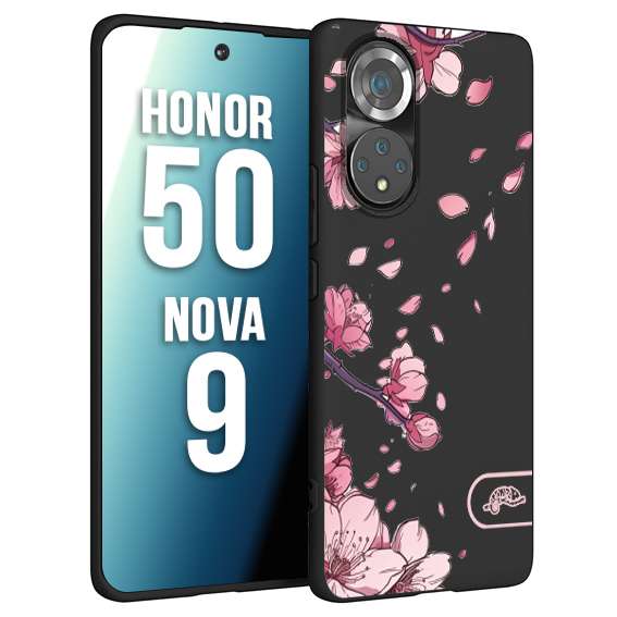 CUSTOMIZZA - Custodia cover nera morbida in tpu compatibile per Huawei Nova 9 - Honor 50 giapponese fiori di ciliegio in fiore a rilievo disegnata tattoo