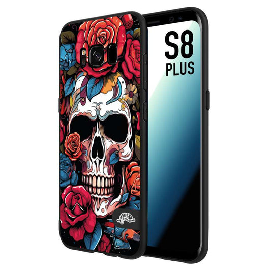 CUSTOMIZZA - Custodia cover nera morbida in tpu compatibile per Samsung S8 PLUS teschio skull flowers fiori rose rosse tattoo disegnato