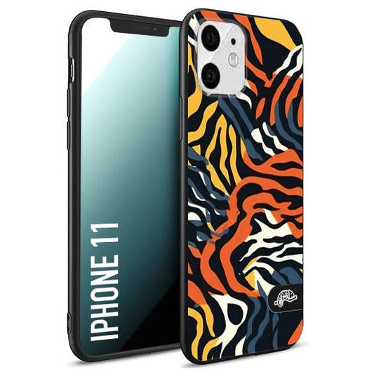 CUSTOMIZZA - Custodia cover nera morbida in tpu compatibile per iPhone 11 leopardato maculato tigrato tiger colorata gialla blu arancio