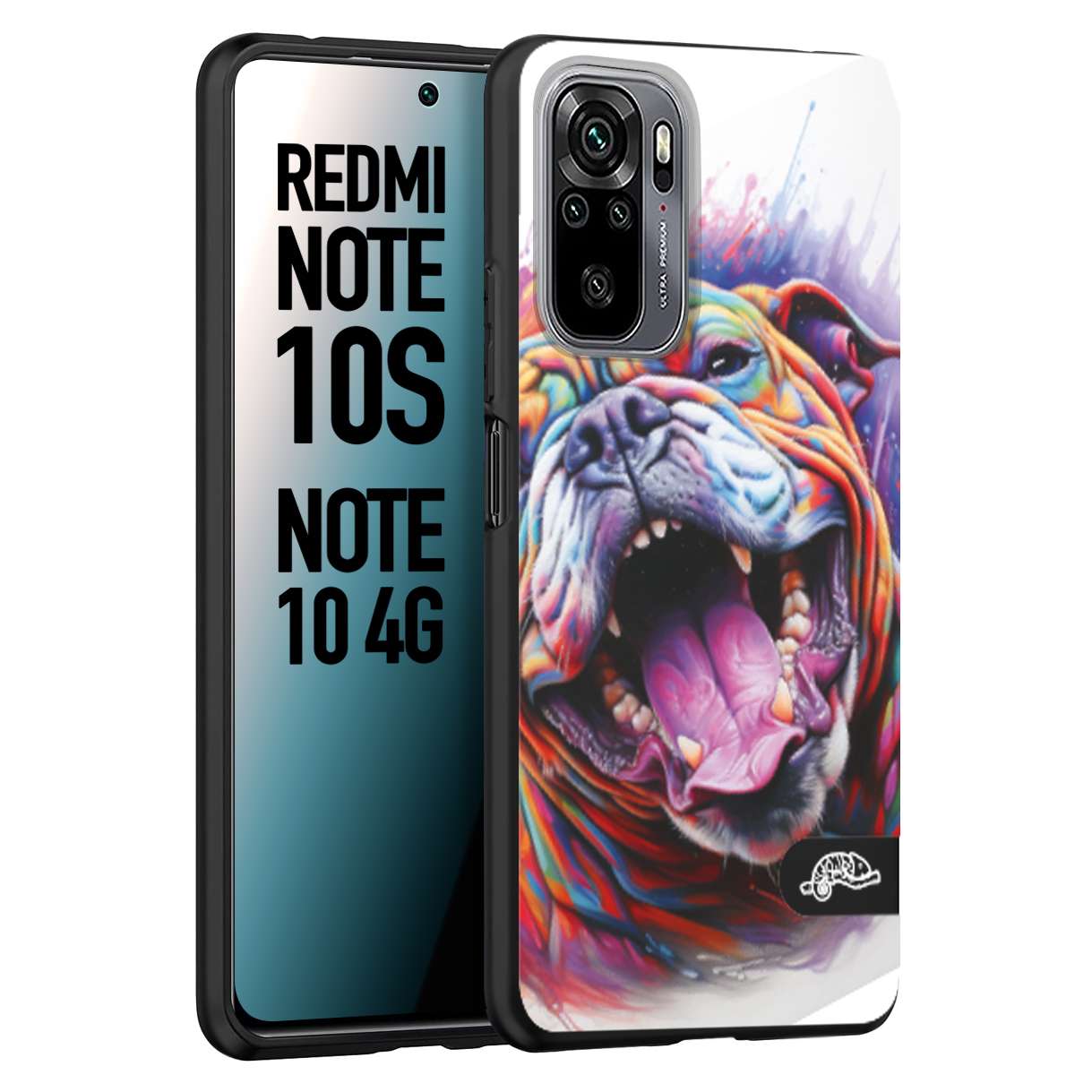 CUSTOMIZZA - Custodia cover nera morbida in tpu compatibile per Xiaomi Redmi Note 10S animali color bulldog cane dog colori vibranti disegnato schizzo