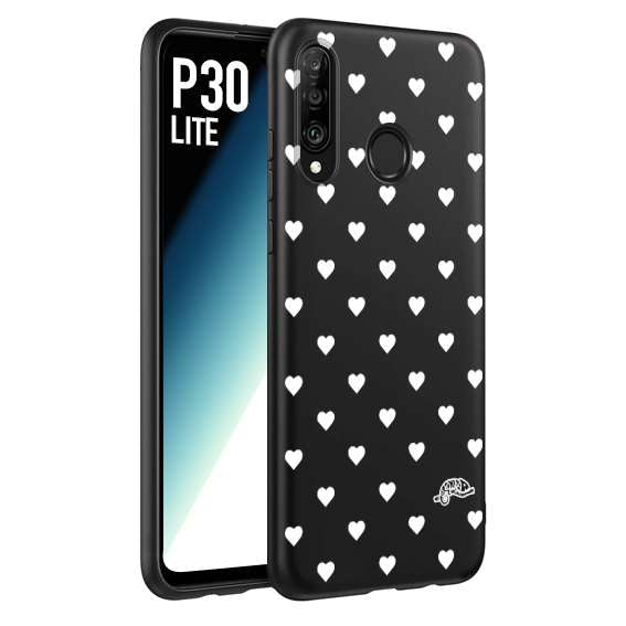 CUSTOMIZZA - Custodia cover nera morbida in tpu compatibile per Huawei P30 LITE cuori pois bianchi donna pin up vintage