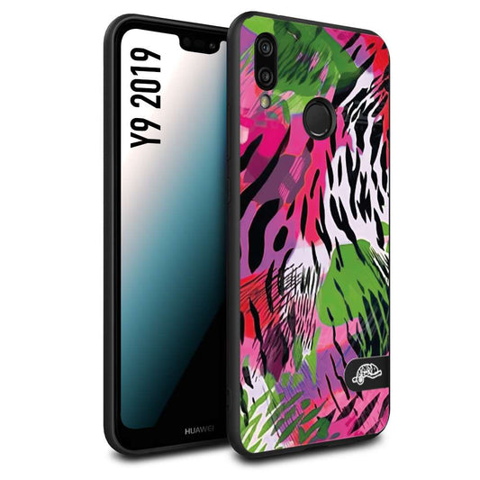 CUSTOMIZZA - Custodia cover nera morbida in tpu compatibile per Huawei Y9 2019 leopardato tigrato tiger colorata summer color verde fucsia