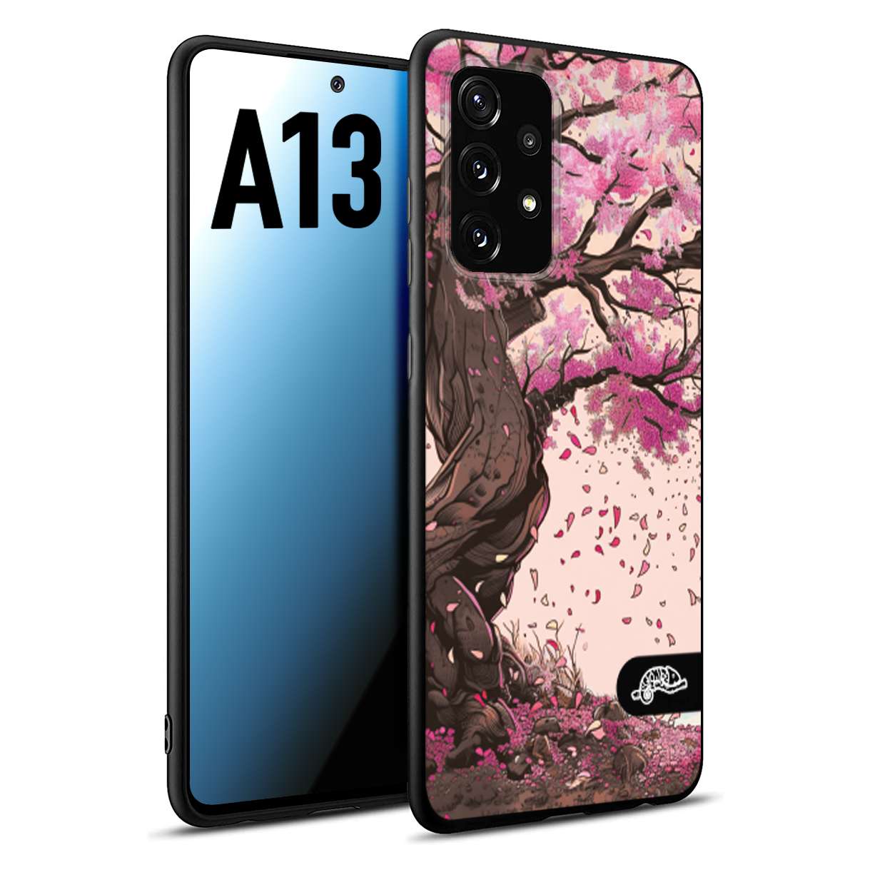 CUSTOMIZZA - Custodia cover nera morbida in tpu compatibile per Samsung A13 giapponese colori morbidi fiori di ciliegio rosa disegnata