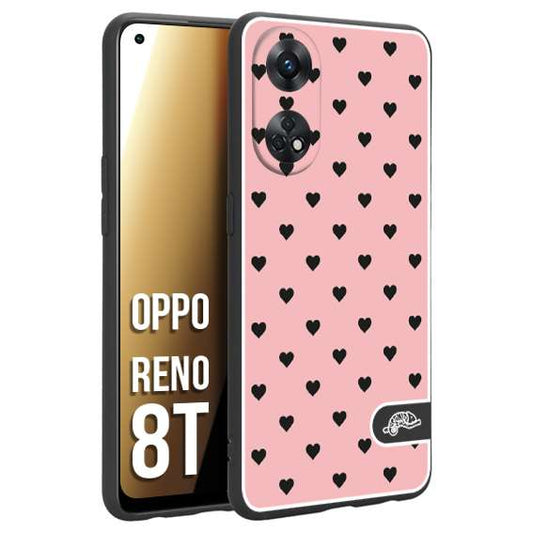 CUSTOMIZZA - Custodia cover nera morbida in tpu compatibile per Oppo Reno 8T cuori pois rosa donna pin up vintage