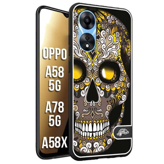 CUSTOMIZZA - Custodia cover nera morbida in tpu compatibile per Oppo A58 5G - A78 5G - A58X teschio messicano Mexican skull nero giallo