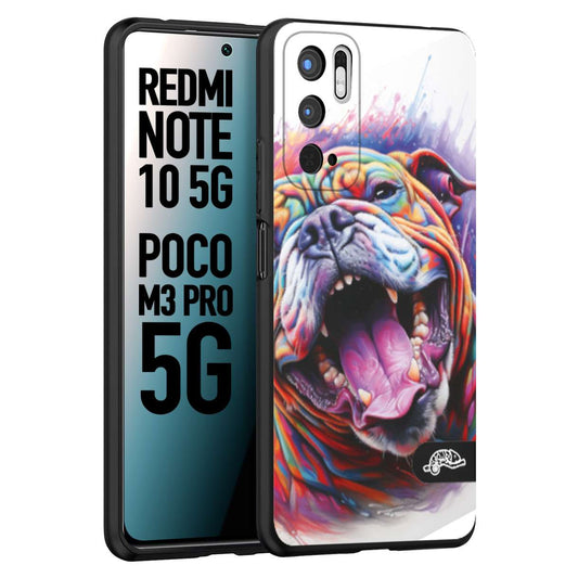 CUSTOMIZZA - Custodia cover nera morbida in tpu compatibile per Xiaomi Redmi Note 10 5G - Poco M3 Pro 5G animali color bulldog cane dog colori vibranti disegnato schizzo