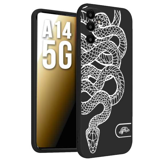 CUSTOMIZZA - Custodia cover nera morbida in tpu compatibile per Samsung A14 5G serpente snake bianco a rilievo disegnato tattoo tatuaggio