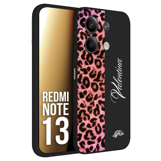 CUSTOMIZZA - Custodia cover nera morbida in tpu compatibile per Xiaomi Redmi Note 13 leopardato rosa fucsia personalizzata nome iniziali