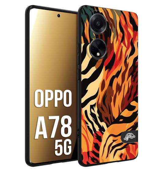 CUSTOMIZZA - Custodia cover nera morbida in tpu compatibile per Oppo A78 5G leopardato maculato tigrato tiger colorata gialla rossa arancio