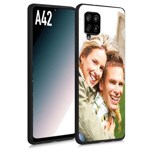 CUSTOMIZZA - Custodia cover nera morbida in tpu compatibile per Samsung A42 personalizzata con foto immagine scritta a piacere