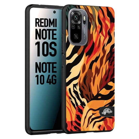 CUSTOMIZZA - Custodia cover nera morbida in tpu compatibile per Xiaomi Redmi Note 10S leopardato maculato tigrato tiger colorata gialla rossa arancio