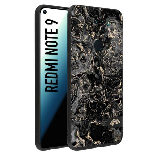 CUSTOMIZZA - Custodia cover nera morbida in tpu compatibile per Xiaomi Redmi Note 9 effetto marmo marble nero black venature dorato pietra