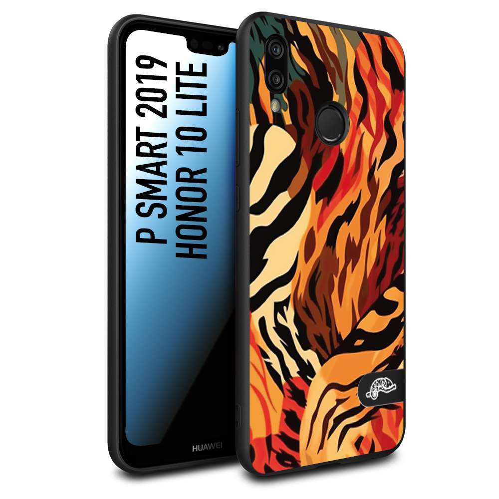 CUSTOMIZZA - Custodia cover nera morbida in tpu compatibile per Huawei P Smart 2019 leopardato maculato tigrato tiger colorata gialla rossa arancio