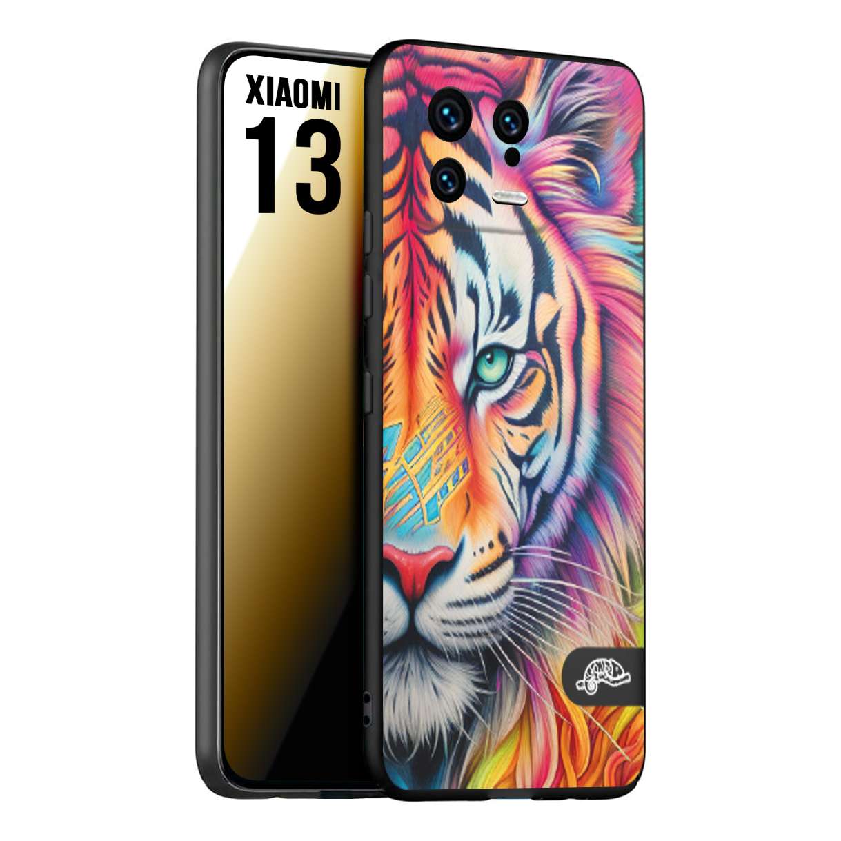 CUSTOMIZZA - Custodia cover nera morbida in tpu compatibile per Xiaomi 13 animali color tigre tiger viso colori vibranti disegnato schizzo