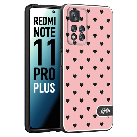 CUSTOMIZZA - Custodia cover nera morbida in tpu compatibile per Xiaomi Redmi Note 11 PRO PLUS cuori pois rosa donna pin up vintage