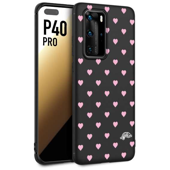 CUSTOMIZZA - Custodia cover nera morbida in tpu compatibile per Huawei P40 PRO cuori pois rosa su nero donna pin up vintage