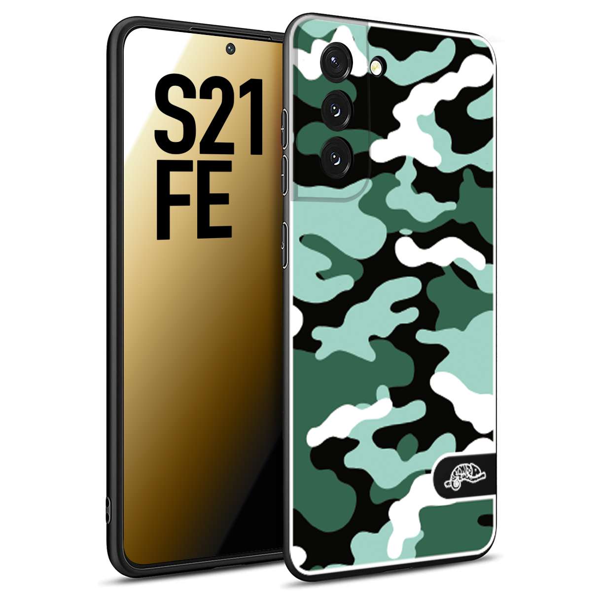 CUSTOMIZZA - Custodia cover nera morbida in tpu compatibile per Samsung S21 FE camouflage mimetico militare verde green